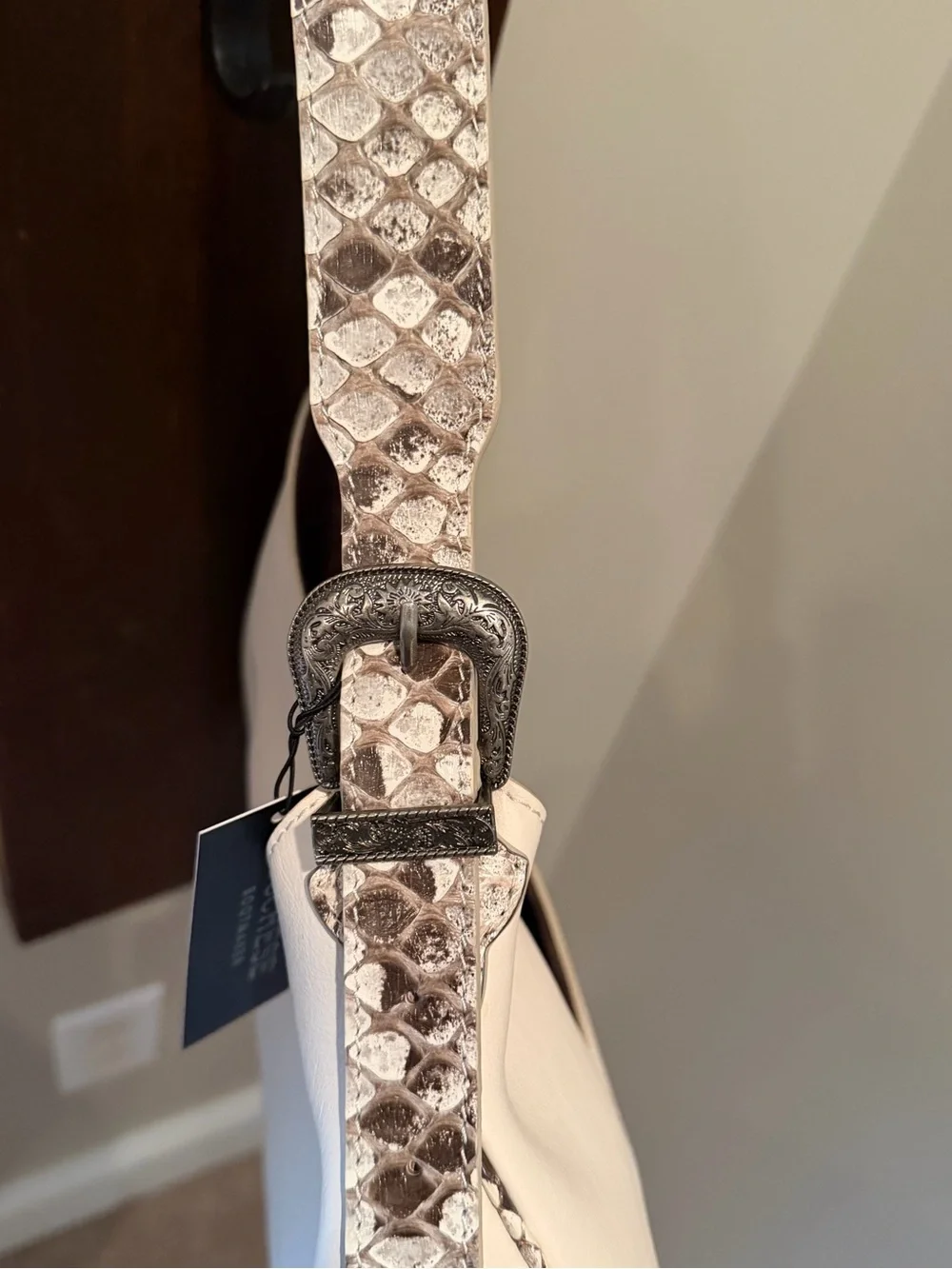 Lucchese Cream Hobo with Snake-Print Trim